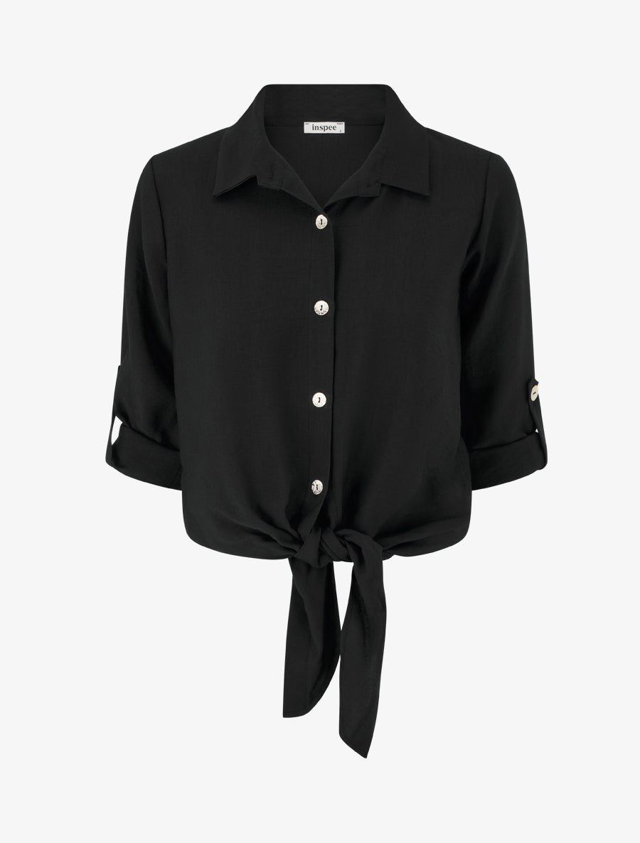 Chemise unie à nouer - Noir - 1