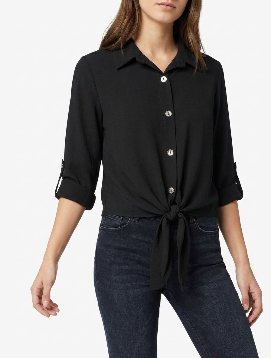 Chemise fluide à liens noués - Noir