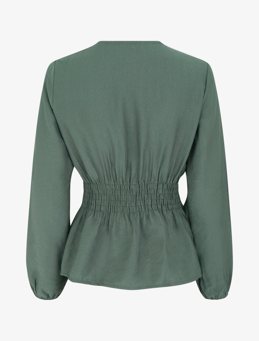 Blouse unie à col cache-coeur - Kaki foncé - 2