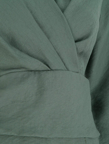 Blouse unie à col cache-coeur - Kaki foncé - 3