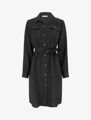 Robe chemise unie à nouer - Noir - 1