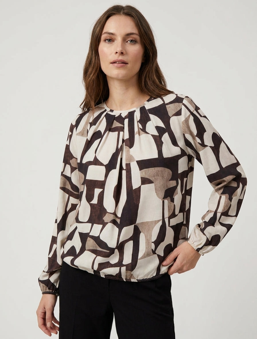 Blouse fluide imprimé rétro - Marron