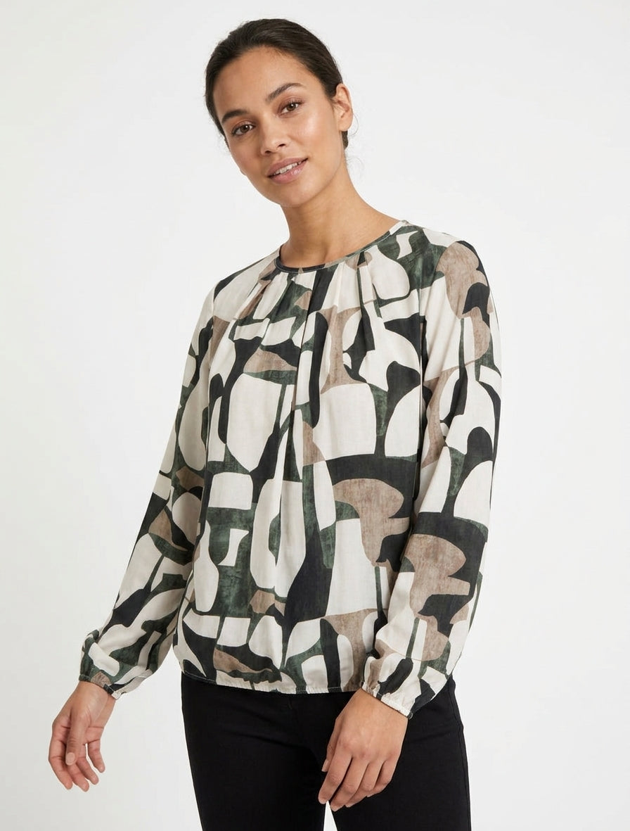 Blouse fluide manches élastiquées - Kaki