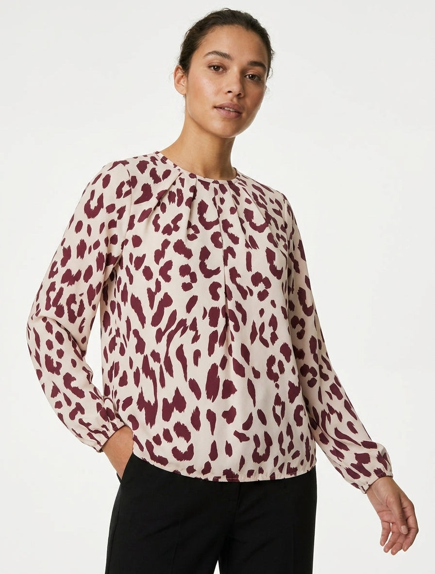 Blouse fluide imprimé vache - Bordeaux