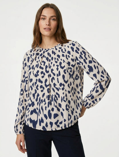 Blouse fluide imprimé vache - Marine