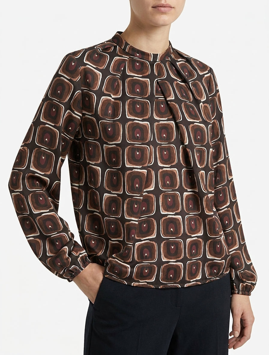 Blouse satinée col montant - Chocolat