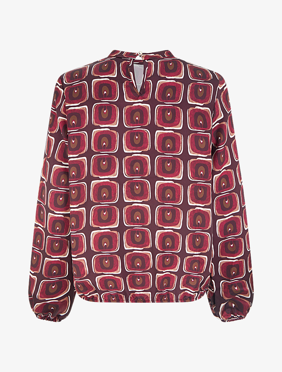 Blouse satiné imprimé rétro - Lie de vin - 2