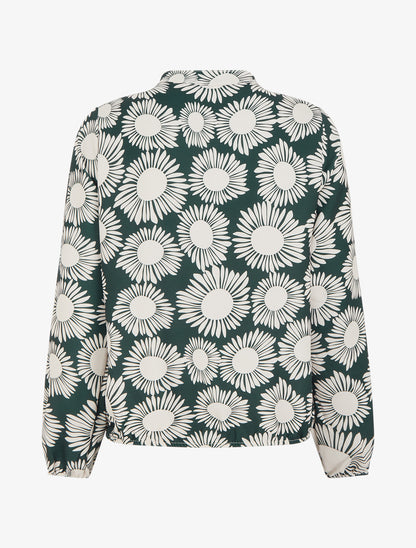 Blouse imprimé fleurs à poignets élastiqués - Vert sapin - 2