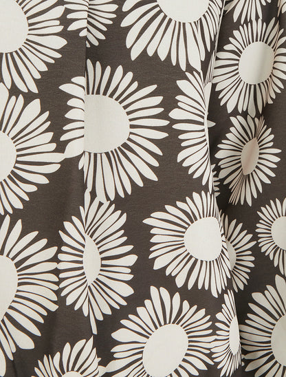 Blouse imprimé fleurs à poignets élastiqués - Marron - 3