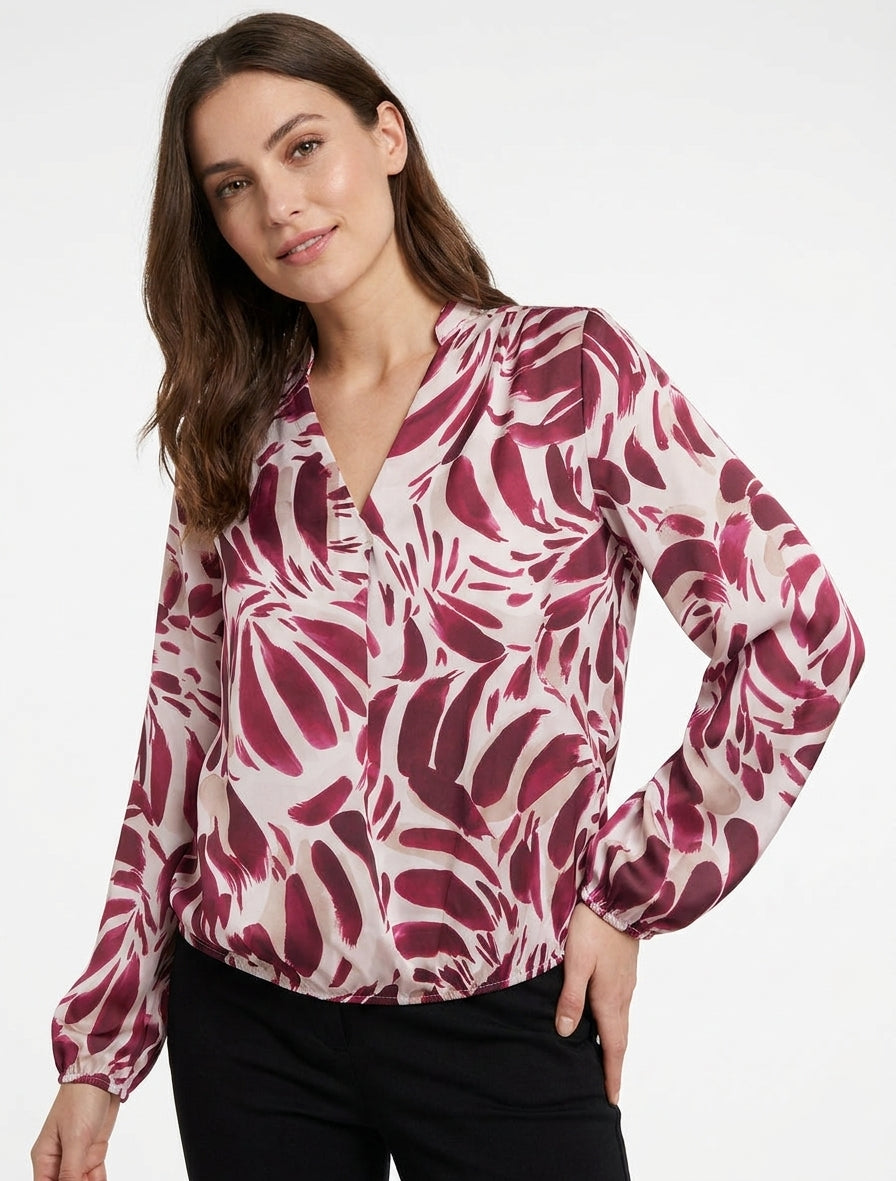 Top boule satiné col V - Prune