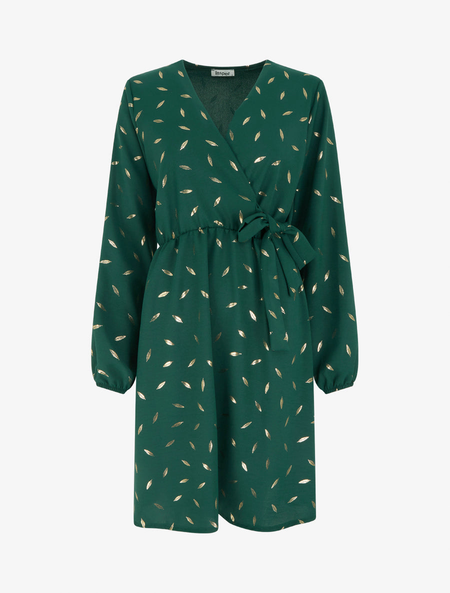 Robe élastiquée à plumes irisées - Vert sapin - 1