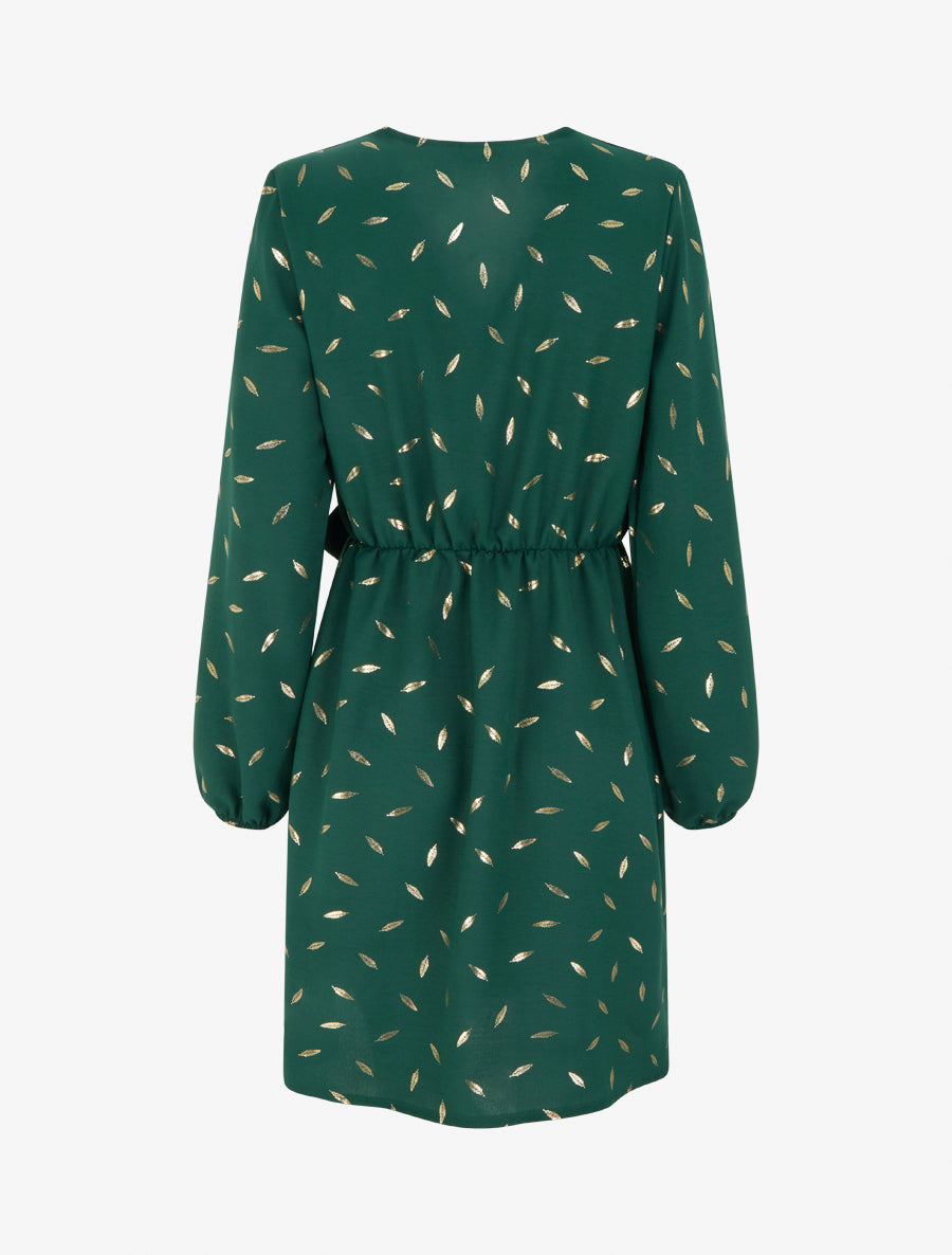 Robe élastiquée à plumes irisées - Vert sapin - 2