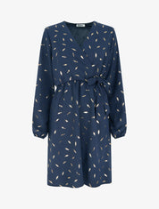 Robe élastiquée à plumes irisées - Marine - 1