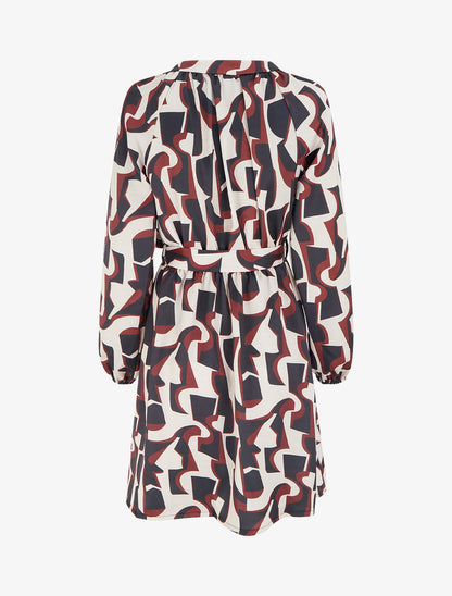 Robe satinée à manches longues et imprimé graphique - Noir - 2