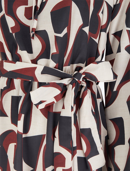 Robe satinée à manches longues et imprimé graphique - Noir - 3