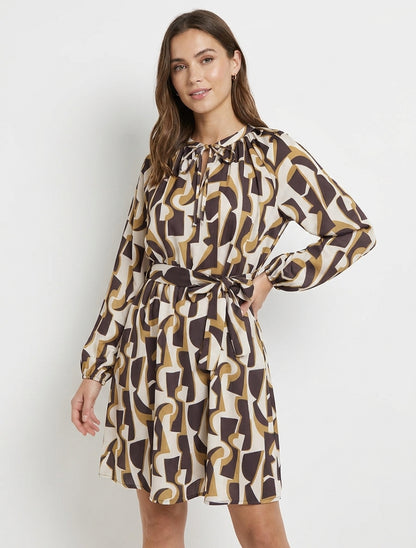 Robe satinée col à trou de serrure - Marron