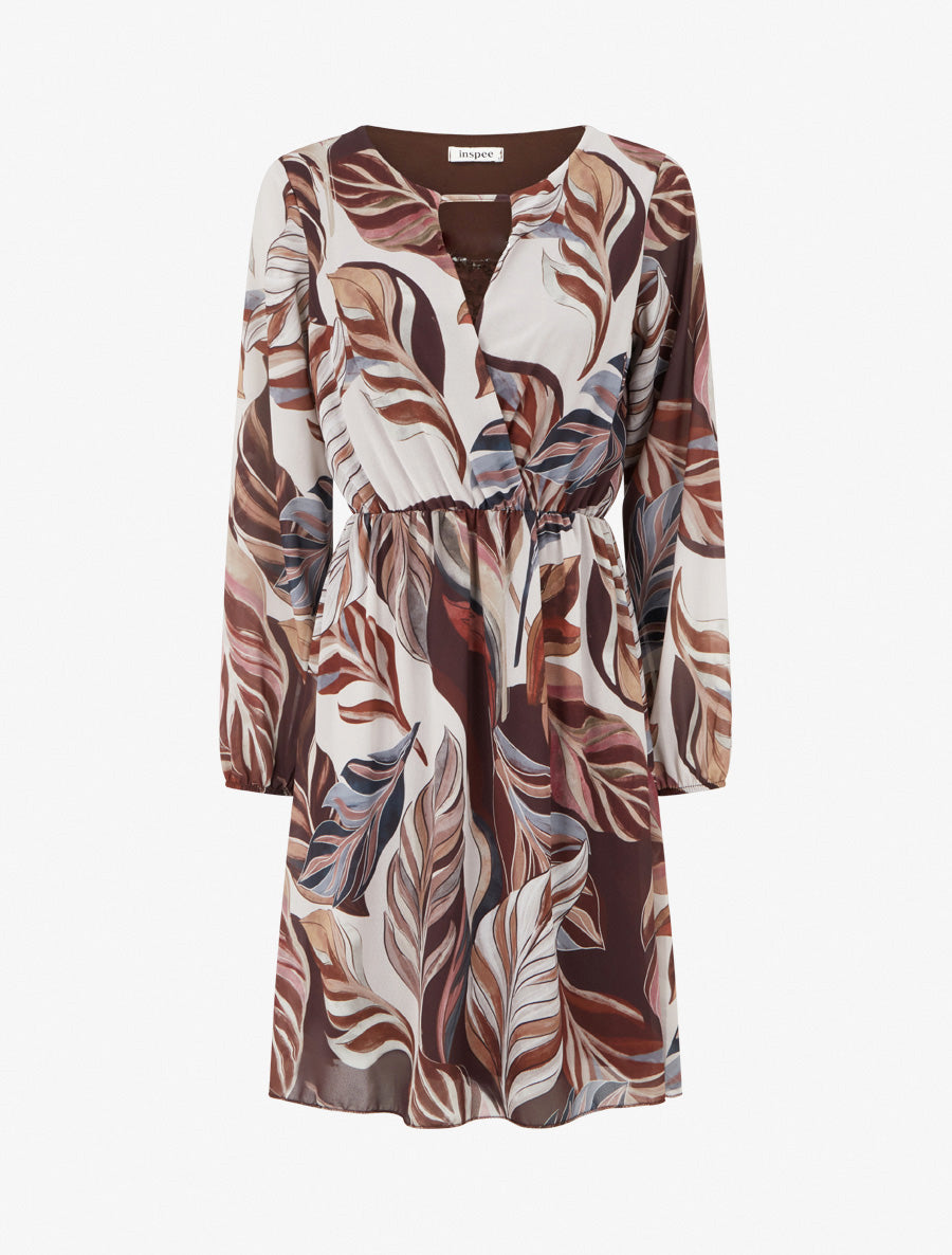Robe fluide col cache-cœur ajouré - Marron