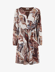 Robe fluide col cache-cœur ajouré - Marron