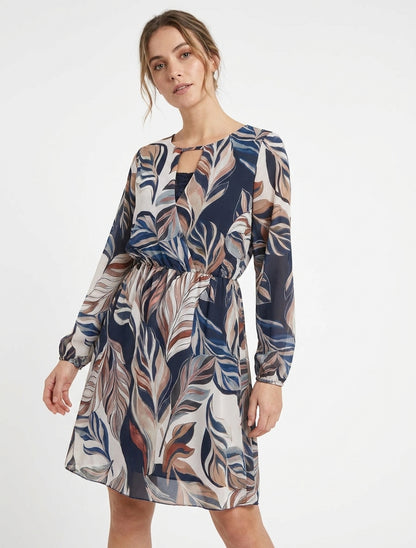 Robe fluide col cache-cœur ajouré - Marine