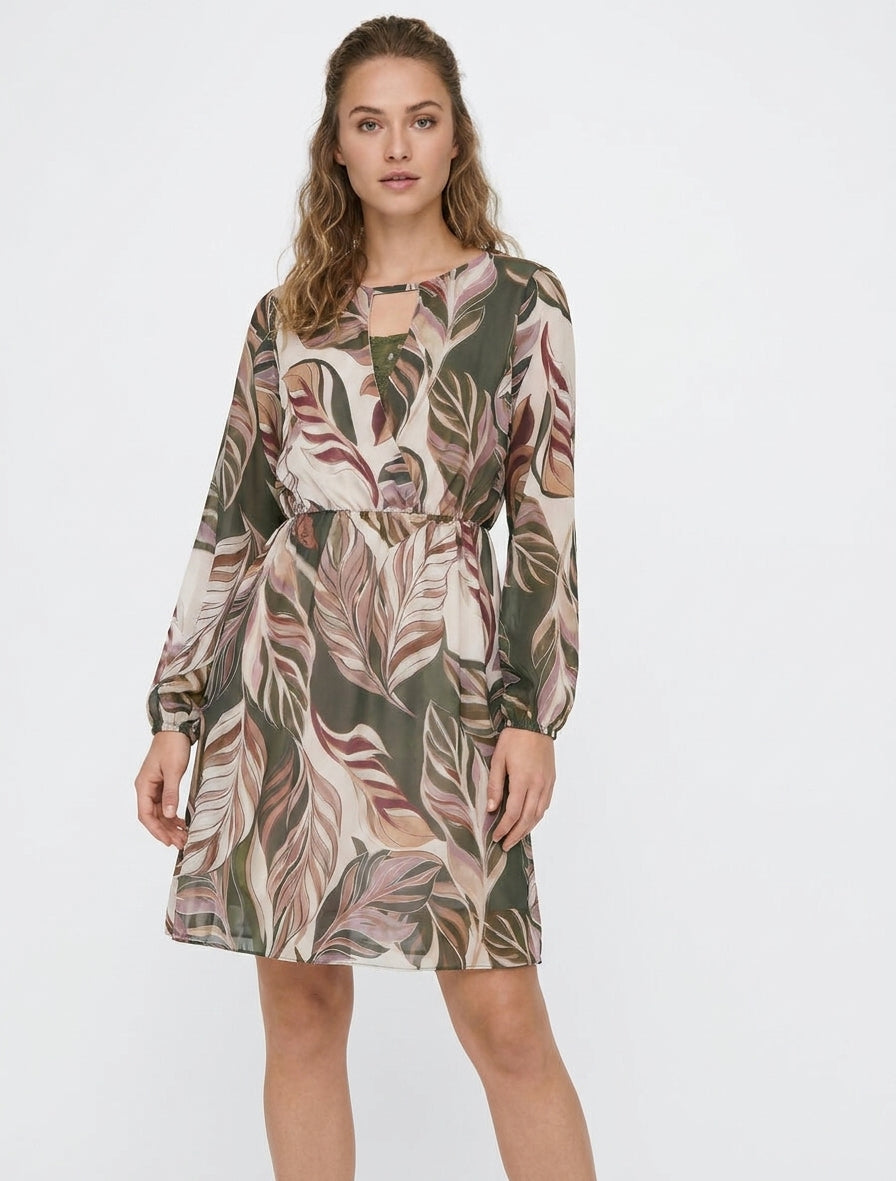 Robe fluide col cache-cœur ajouré - Kaki