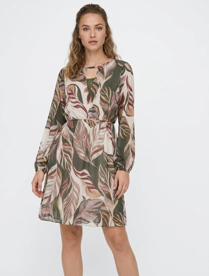 Robe fluide col cache-cœur ajouré - Kaki