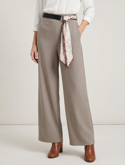 Pantalon ample taille haute élastiquée - Taupe