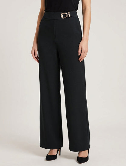 Pantalon fluide taille haute à bijou - Noir