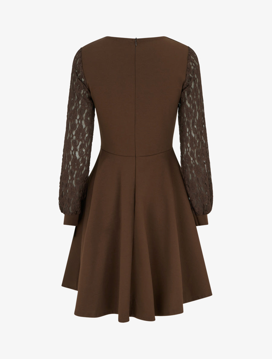 Robe patineuse à manches longues en dentelle - Marron - 2