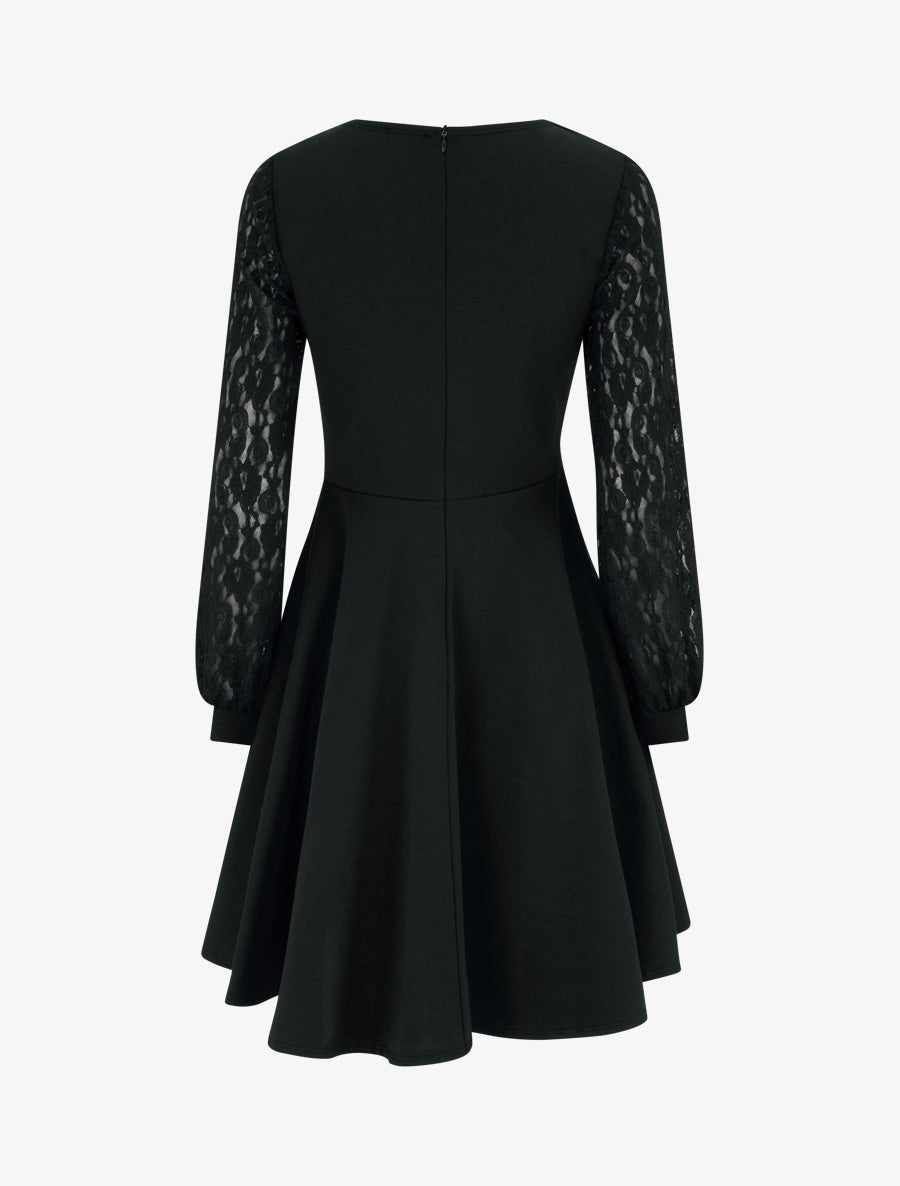 Robe patineuse à manches longues en dentelle - Noir - 2
