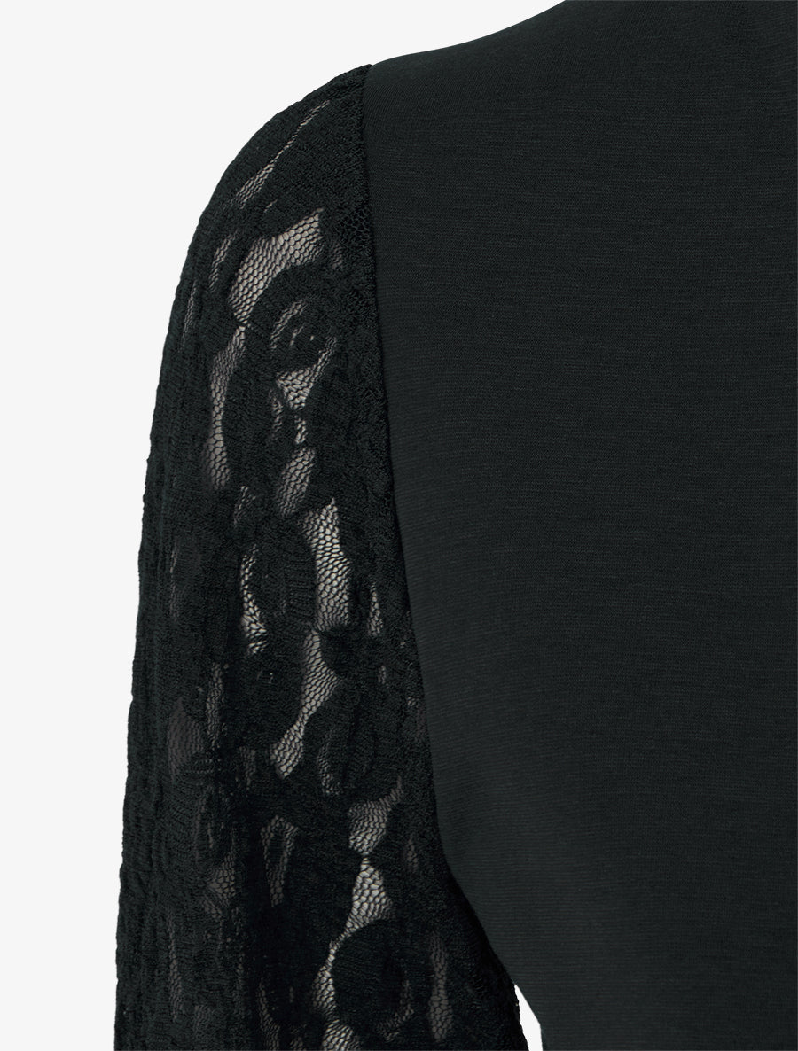 Robe patineuse à manches longues en dentelle - Noir - 3