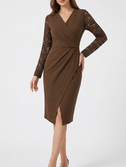 Robe cache-cœur drapée en dentelle - Marron