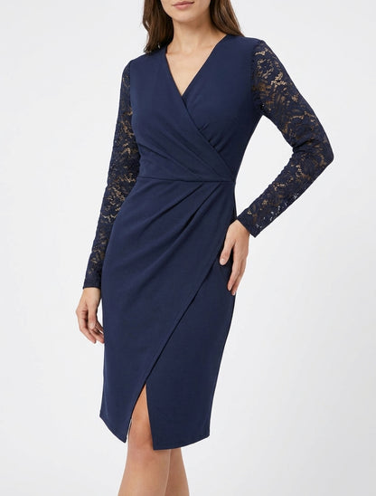 Robe cache-cœur en dentelle - Marine