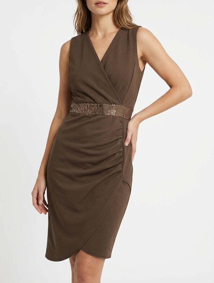 Robe portefeuille à sequins - Marron