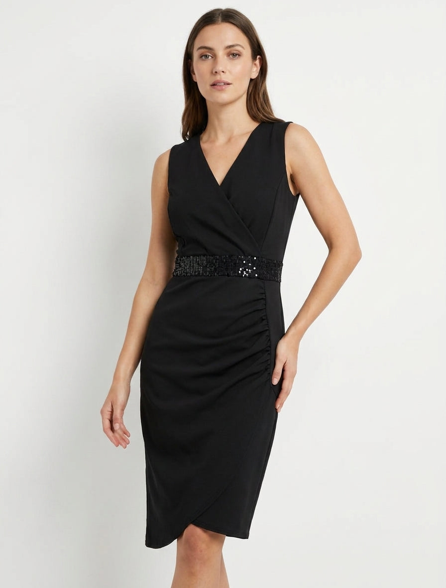 Robe portefeuille à sequins cache-cœur - Noir