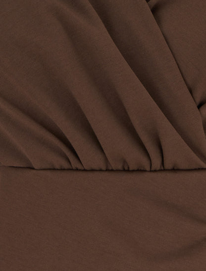 Robe sans manches style portefeuille à effet drapé - Marron - 3