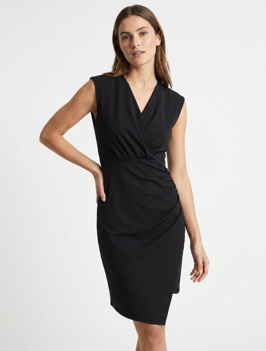 Robe moulante col cache-cœur drapé - Noir