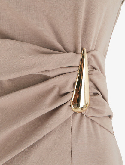 Robe sans manches effet drapé - Taupe - 3