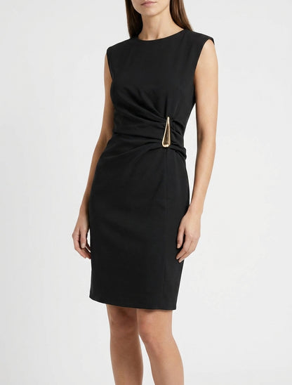 Robe moulante col rond bijou - Noir