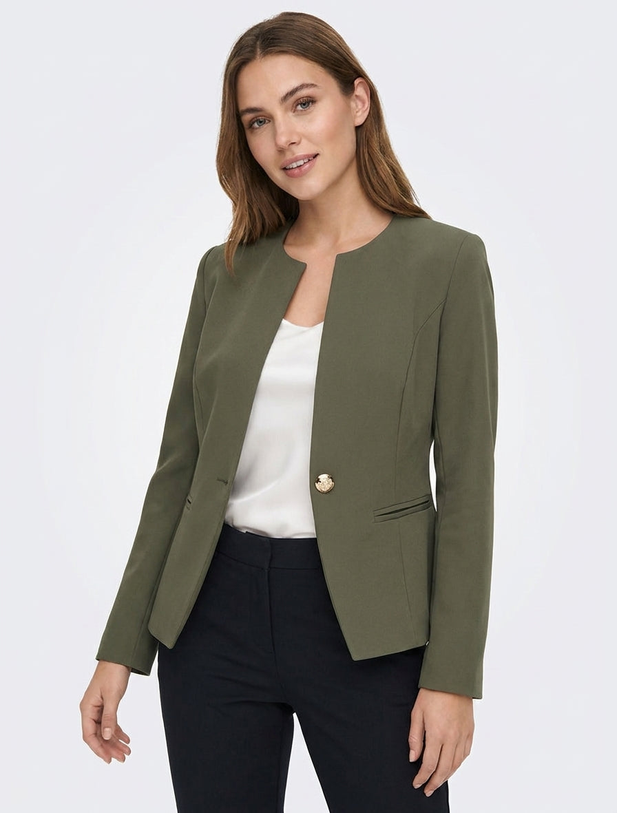 Veste cintrée col rond à épaulettes - Kaki