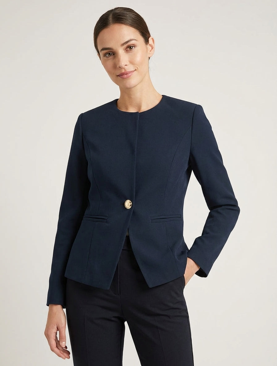Veste cintrée col rond à épaulettes - Marine