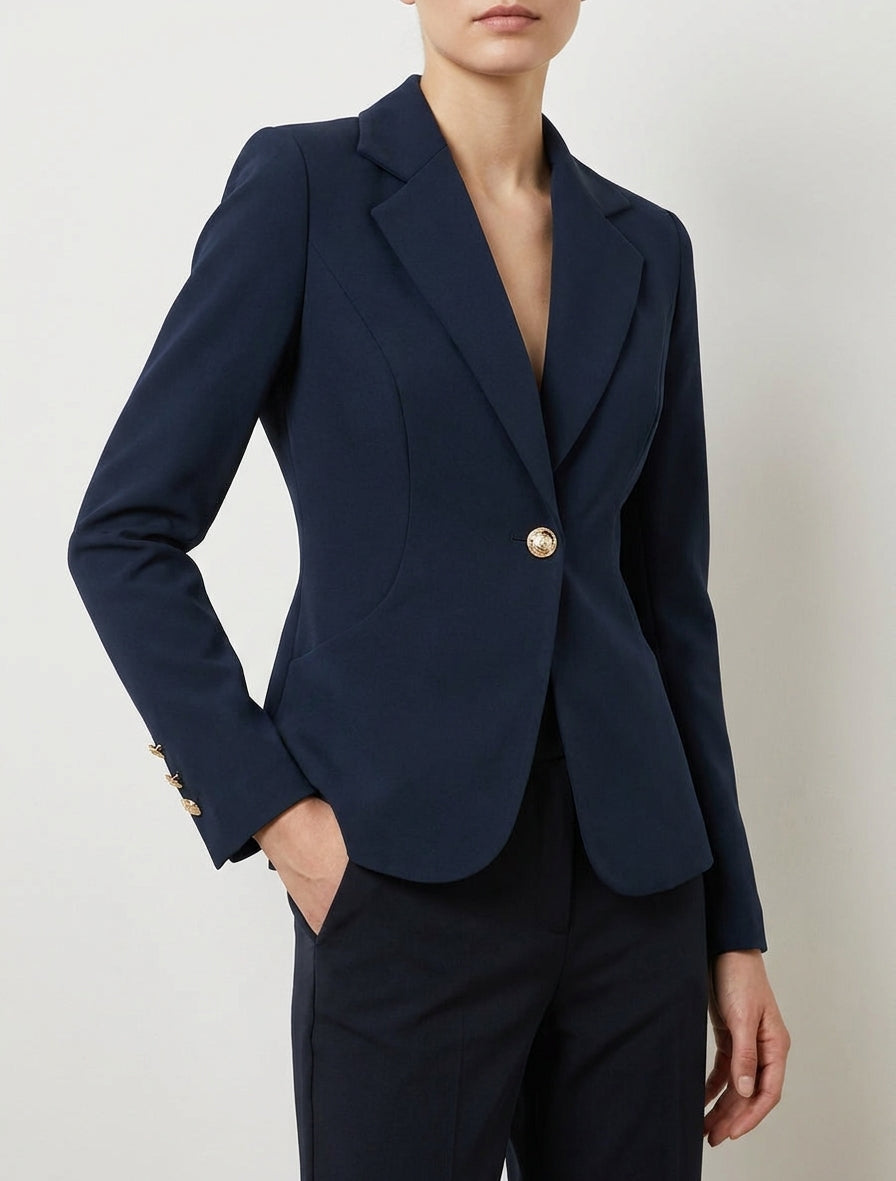 Blazer cintré col cranté à épaulettes - Marine