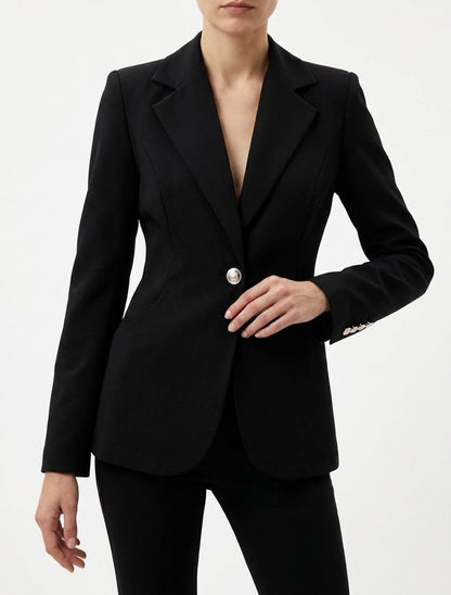 Blazer cintré col cranté à épaulettes - Noir