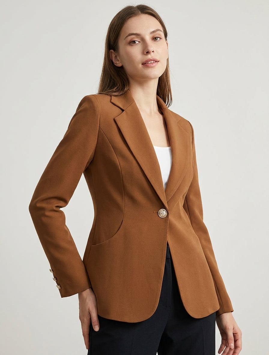 Blazer cintré col cranté et épaulettes - Camel
