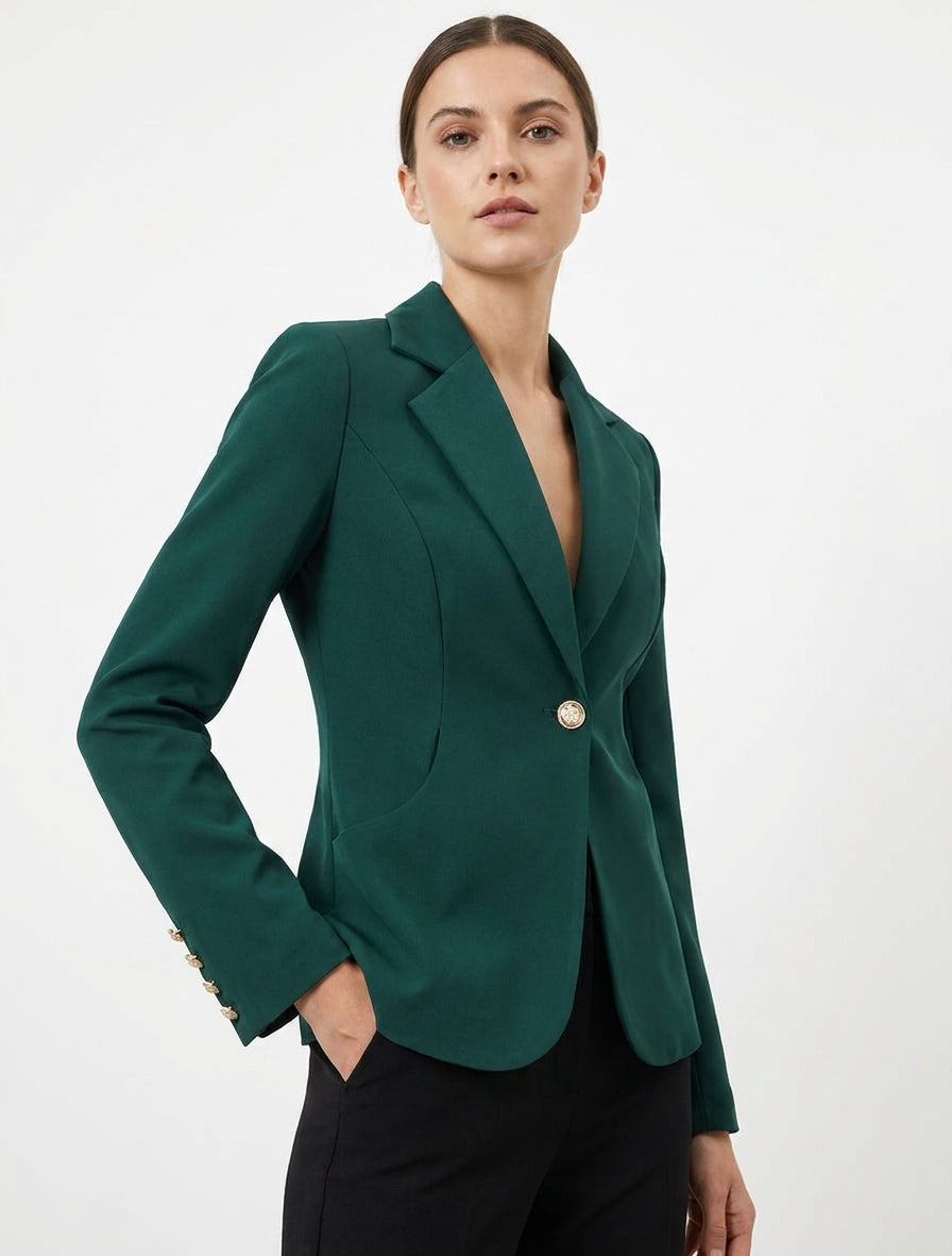 Blazer cintré col cranté et épaulettes - Vert foncé