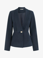 Blazer uni à col droit stylisé - Marine - 1