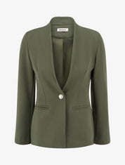 Blazer uni à col droit - Kaki - 1