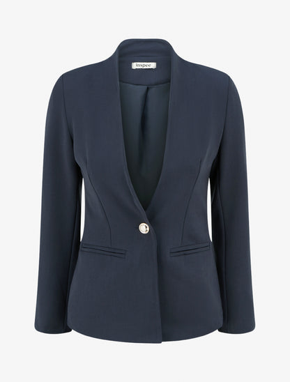 Blazer uni à col droit - Marine - 1