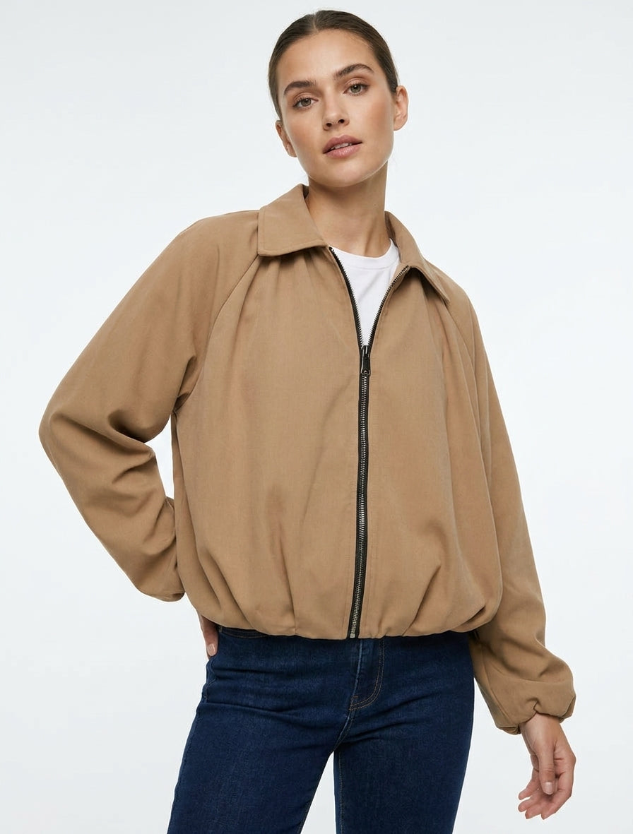 Bomber coupe boule à col cranté - Camel
