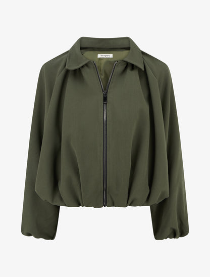 Bomber uni à bords élastiqués - Kaki - 1