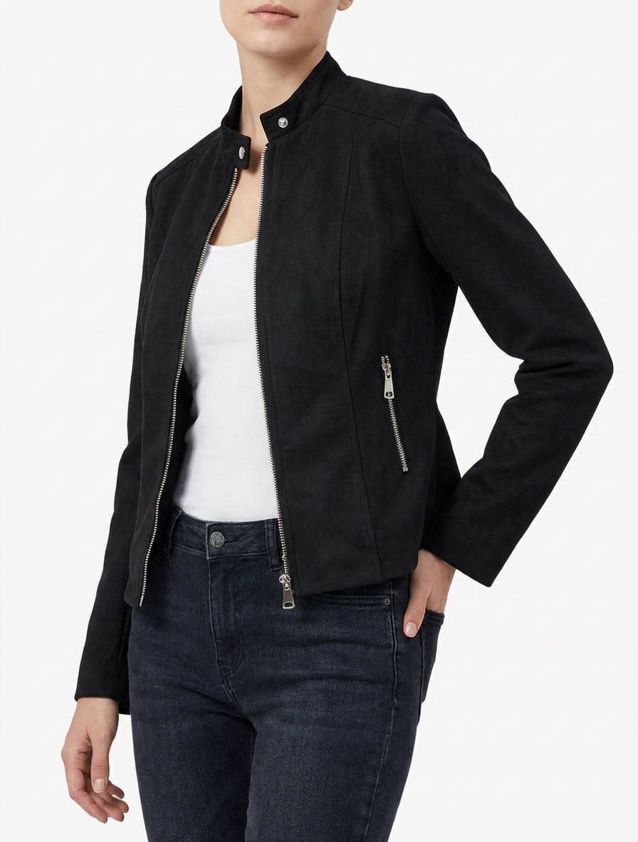 Veste cintrée en suédine zippée - Noir